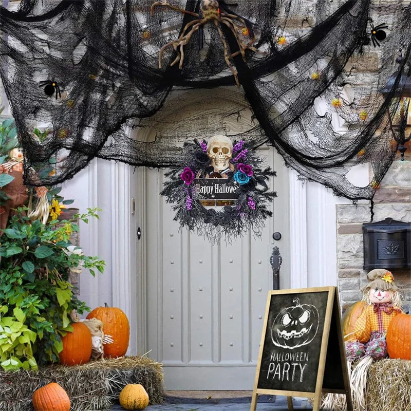 Halloween Skull Wreath with Lights,