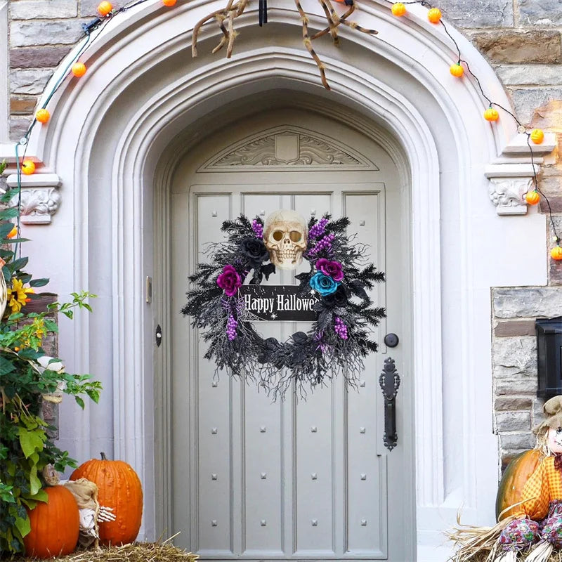 Halloween Skull Wreath with Lights,