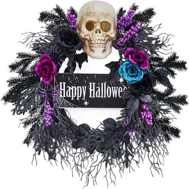 Halloween Skull Wreath with Lights,