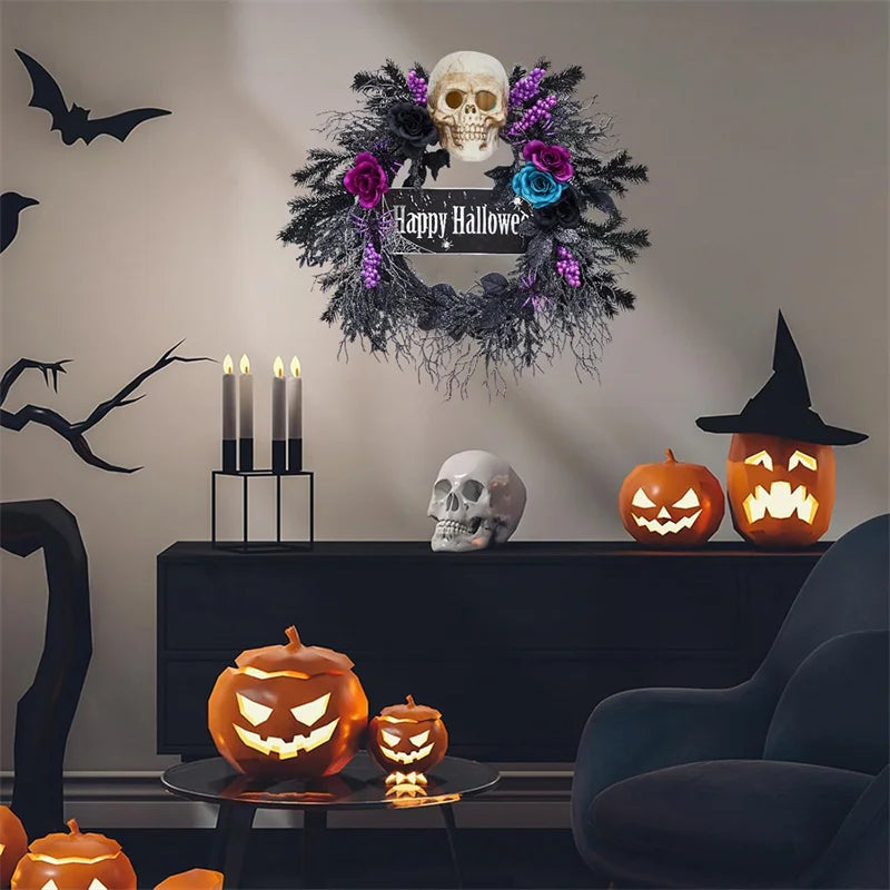 Halloween Skull Wreath with Lights,